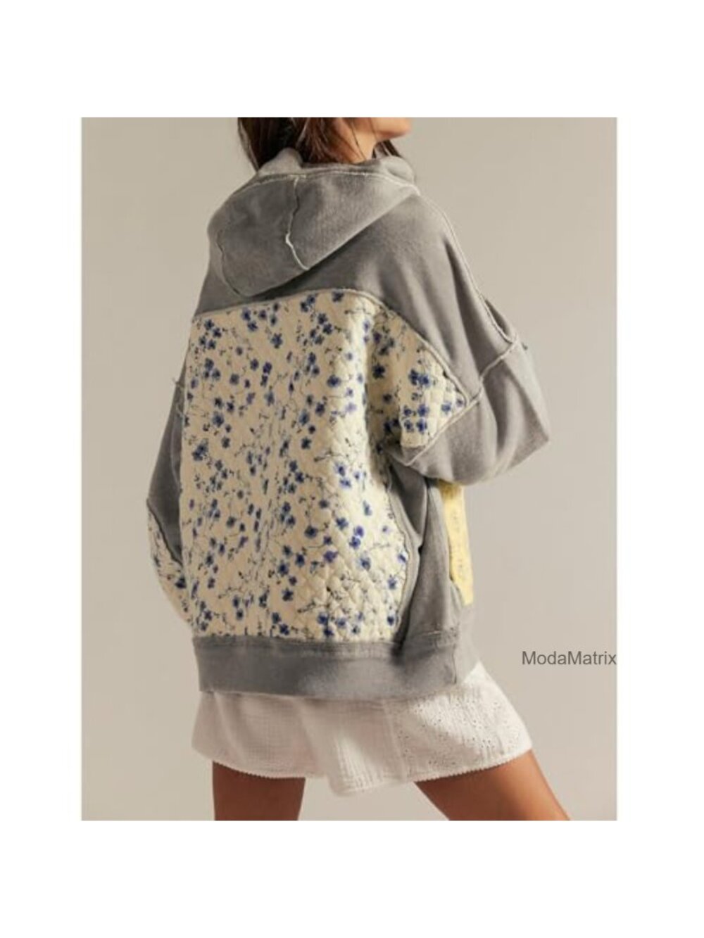 Oversized Patchwork Floral Hoodie, Y2K Vintage Sweatshirt, Preppy Fall Clothes - Picture 4 of 4